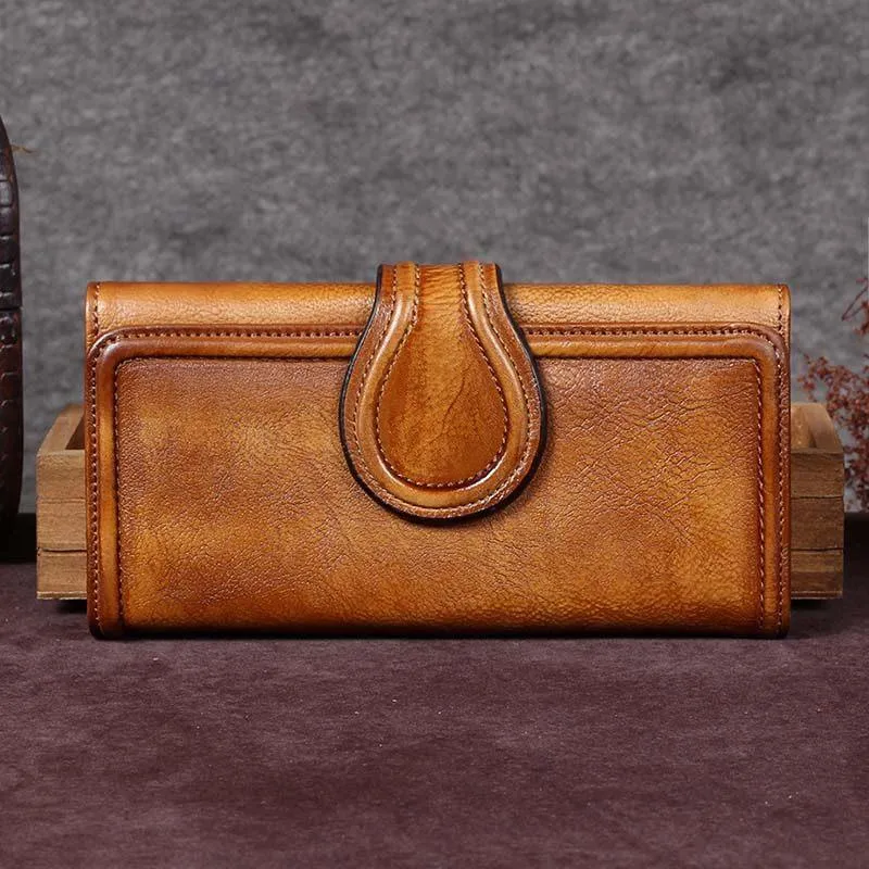Vintage Purple Womens Long Bifold Wallet Brown Leather Wallet Red Clutch Wallet Purse