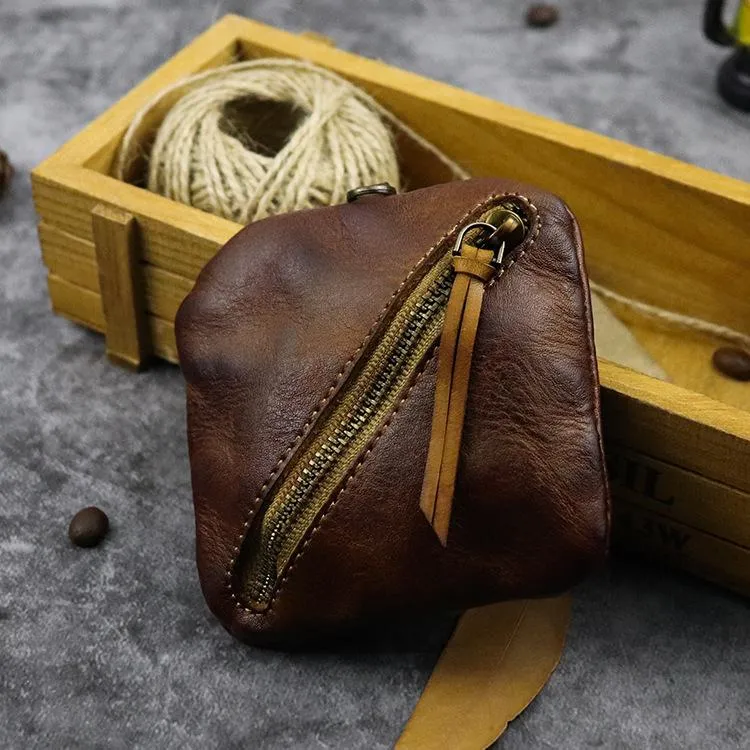 Vintage Small Leather Men's Coin Holder Change Wallet Change Holder For Men