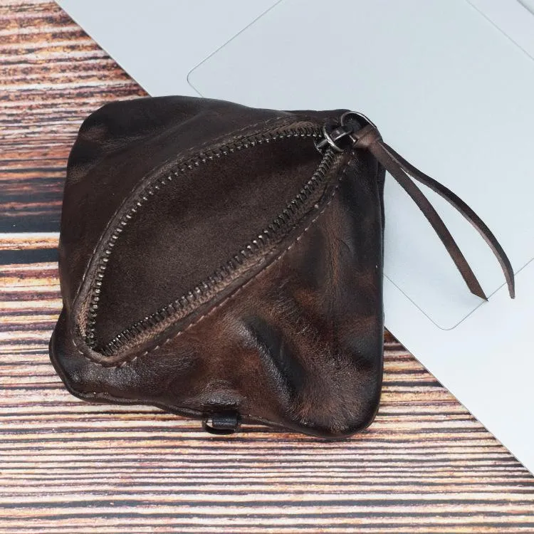 Vintage Small Leather Men's Coin Holder Change Wallet Change Holder For Men