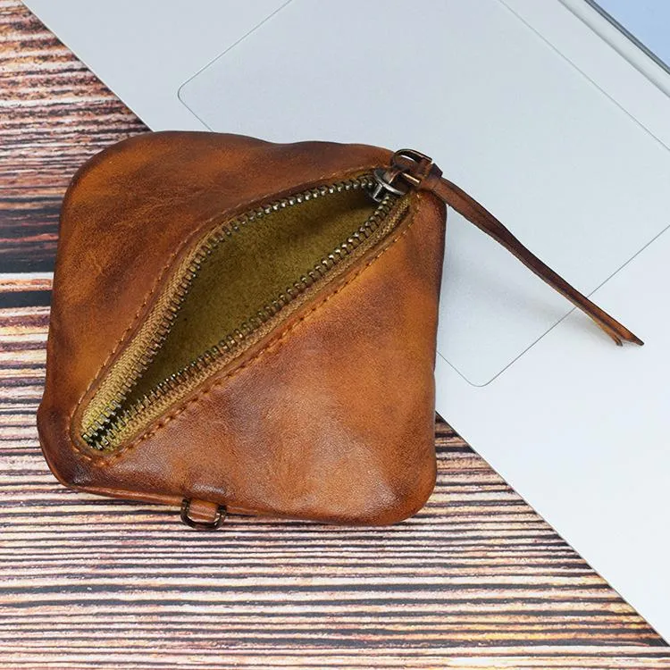 Vintage Small Leather Men's Coin Holder Change Wallet Change Holder For Men