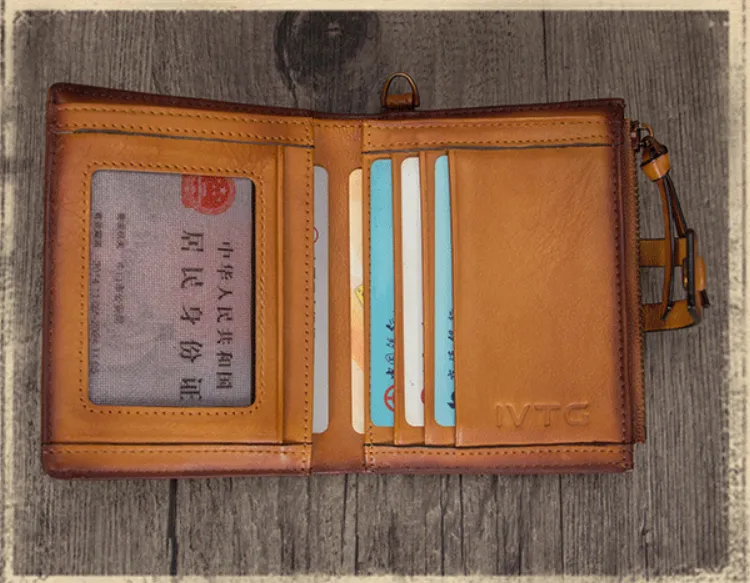 Vintage Tan Leather Small Wristlet Wallet Womens Billfold Wallet Bifold Small Wallet for Women