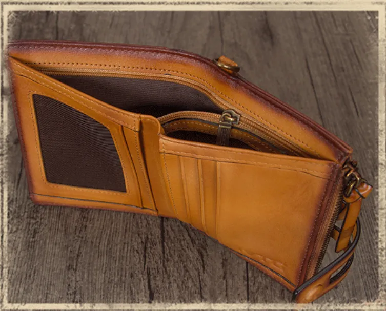 Vintage Tan Leather Small Wristlet Wallet Womens Billfold Wallet Bifold Small Wallet for Women