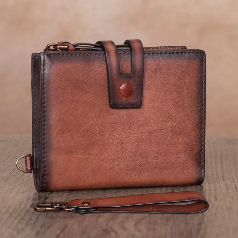 Vintage Tan Leather Small Wristlet Wallet Womens Billfold Wallet Bifold Small Wallet for Women