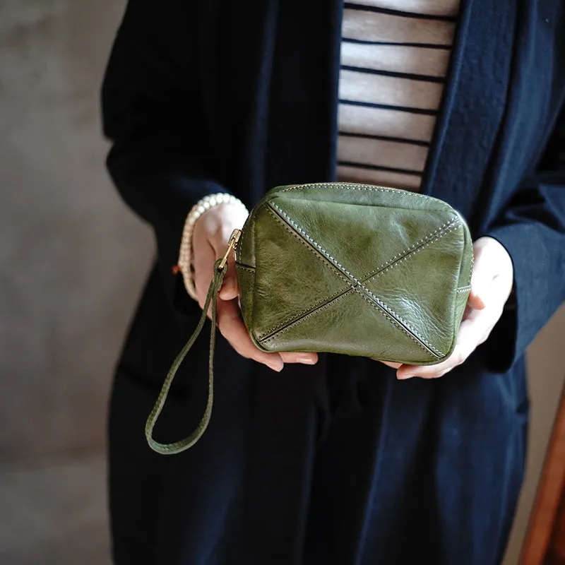 Vintage Tan Leather Wristlet Wallet Zipper Clutch Wallet  Womens Tan Ladies Zip Around Wallets for Women