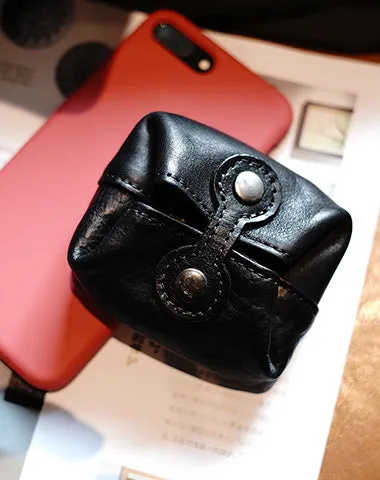 Vintage Women Black Leather Coin Pouch Catch All Tray Coin Wallet Change Wallet For Women