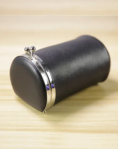 Vintage Women Black Leather Cup Coin Wallet Frame Clasp Coin Pouch Change Wallet For Women