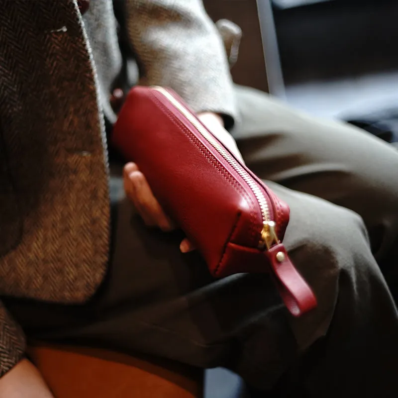 Vintage Women Black Leather Zipper Pencil Pouch Cosmetic Case Makeup Bag Wallet For Women