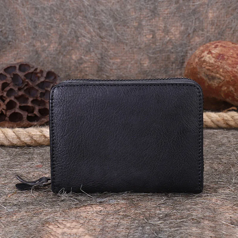 Vintage Women Brown Leather Small Wallet with Zip Around Card Holders Bifold Small Wallet Billfold For Women