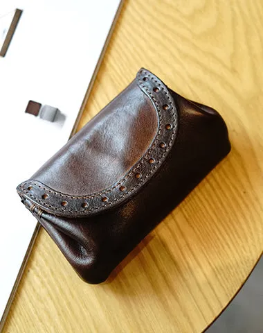 Vintage Women Coffee Leather Billfold Wallet Lace Coin Wallet Change Wallet For Women
