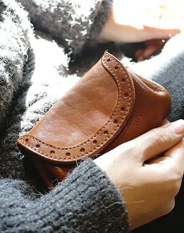Vintage Women Coffee Leather Billfold Wallet Lace Coin Wallet Change Wallet For Women