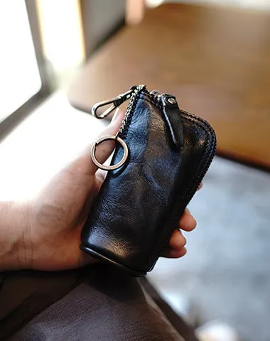 Vintage Women Green Leather Zip Key Wallet Car Key Holder Coin Wallet Coin Pouch Change Wallet For Women