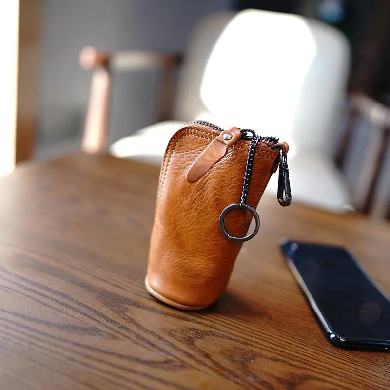 Vintage Women Green Leather Zip Key Wallet Car Key Holder Coin Wallet Coin Pouch Change Wallet For Women