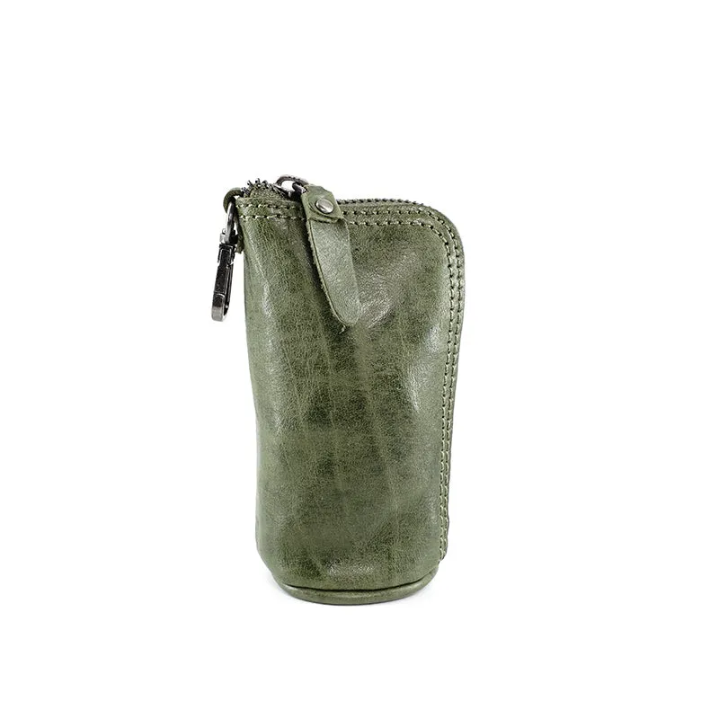 Vintage Women Green Leather Zip Key Wallet Car Key Holder Coin Wallet Coin Pouch Change Wallet For Women