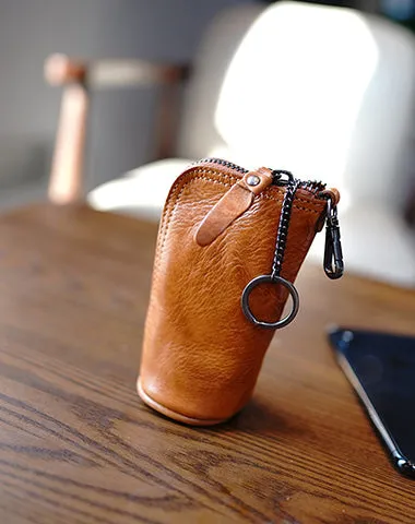 Vintage Women Green Leather Zip Key Wallet Car Key Holder Coin Wallet Coin Pouch Change Wallet For Women