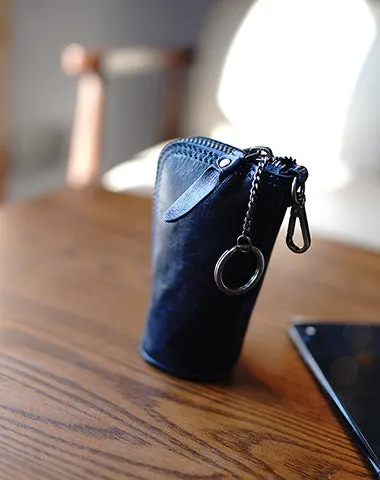 Vintage Women Green Leather Zip Key Wallet Car Key Holder Coin Wallet Coin Pouch Change Wallet For Women
