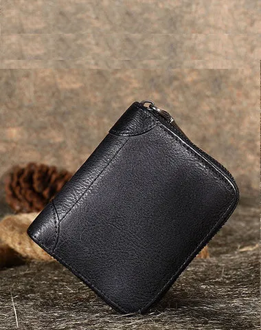 Vintage Women Leather Small Wallet Zip Around Bifold Billfold Wallet with Coin Pocket For Women