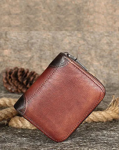 Vintage Women Purple Leather Small Wallet Zip Around Bifold Billfold Wallet with Coin Pocket For Women