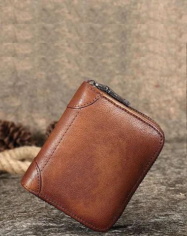 Vintage Women Purple Leather Small Wallet Zip Around Bifold Billfold Wallet with Coin Pocket For Women