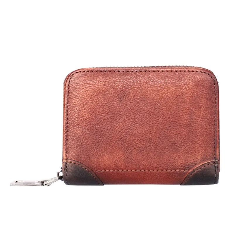 Vintage Women Purple Leather Small Wallet Zip Around Bifold Billfold Wallet with Coin Pocket For Women
