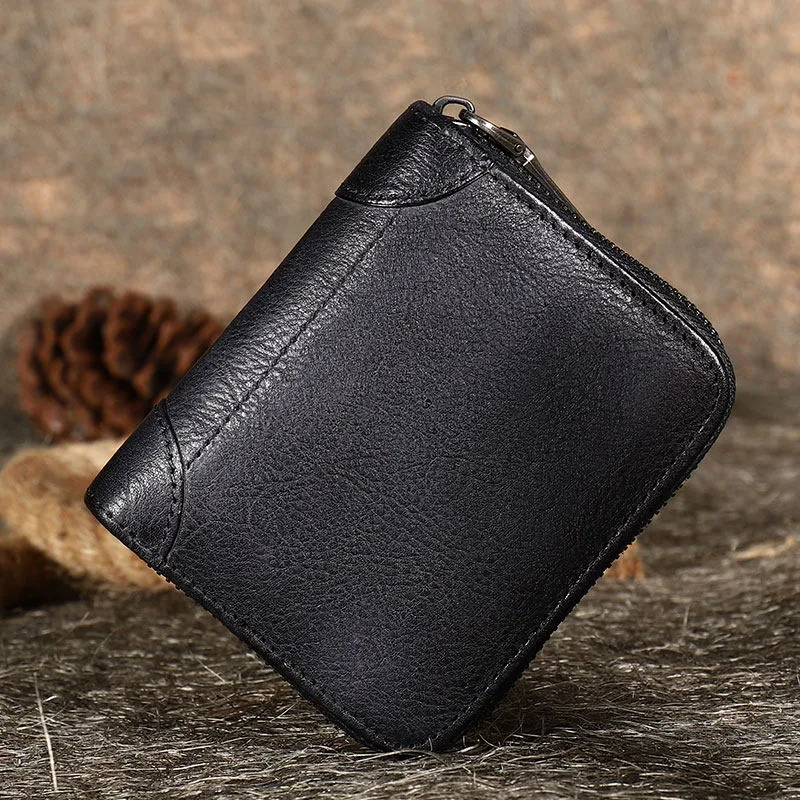 Vintage Women Purple Leather Small Wallet Zip Around Bifold Billfold Wallet with Coin Pocket For Women