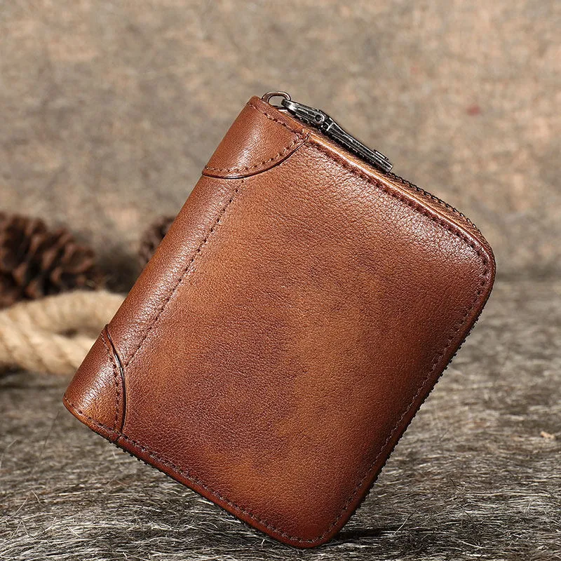 Vintage Women Purple Leather Small Wallet Zip Around Bifold Billfold Wallet with Coin Pocket For Women