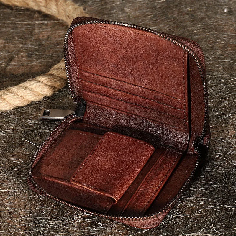 Vintage Women Purple Leather Small Wallet Zip Around Bifold Billfold Wallet with Coin Pocket For Women