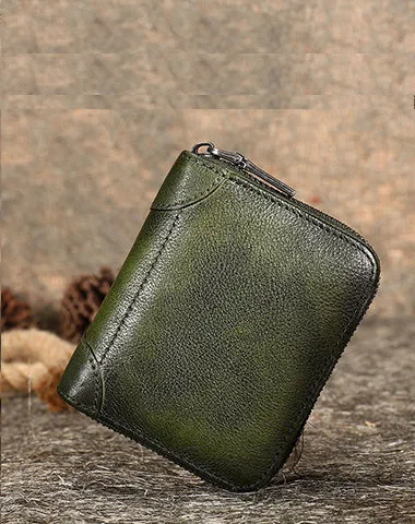 Vintage Women Purple Leather Small Wallet Zip Around Bifold Billfold Wallet with Coin Pocket For Women