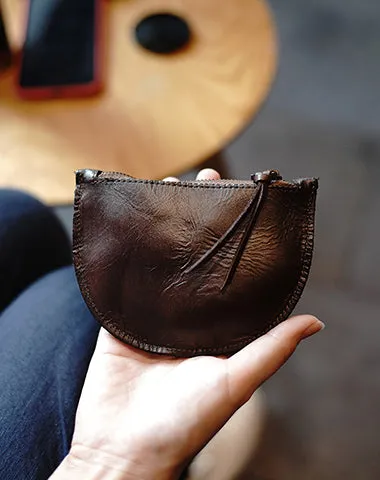 Vintage Women Yellow Leather Zip Coin Pouch Saddle Coin Wallet Change Wallet For Women