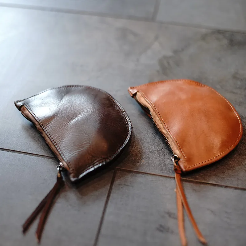 Vintage Women Yellow Leather Zip Coin Pouch Saddle Coin Wallet Change Wallet For Women