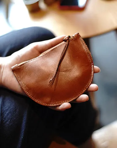 Vintage Women Yellow Leather Zip Coin Pouch Saddle Coin Wallet Change Wallet For Women