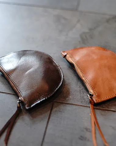 Vintage Women Yellow Leather Zip Coin Pouch Saddle Coin Wallet Change Wallet For Women