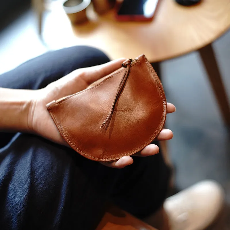 Vintage Women Yellow Leather Zip Coin Pouch Saddle Coin Wallet Change Wallet For Women