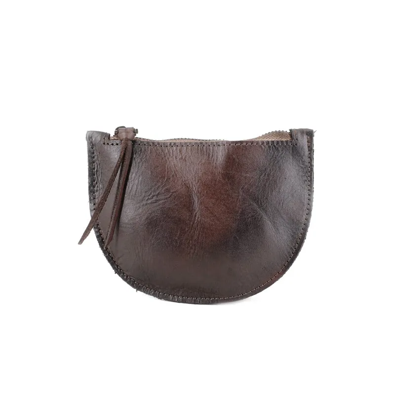Vintage Women Yellow Leather Zip Coin Pouch Saddle Coin Wallet Change Wallet For Women