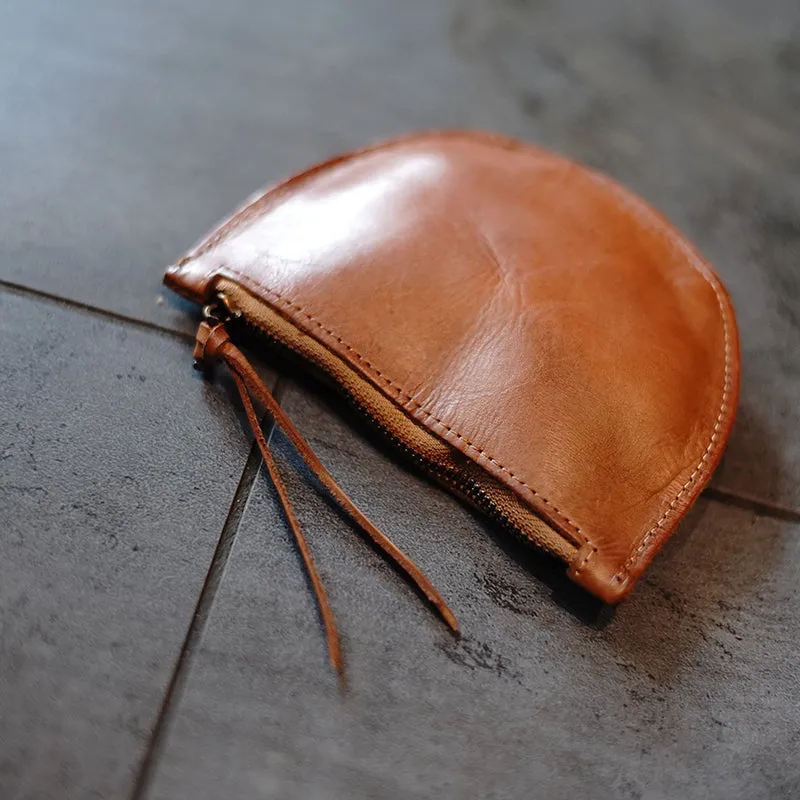 Vintage Women Yellow Leather Zip Coin Pouch Saddle Coin Wallet Change Wallet For Women
