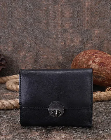 Vintage Womens Green Leather Small Trifold Wallet billfold Wallet Purse for Ladies