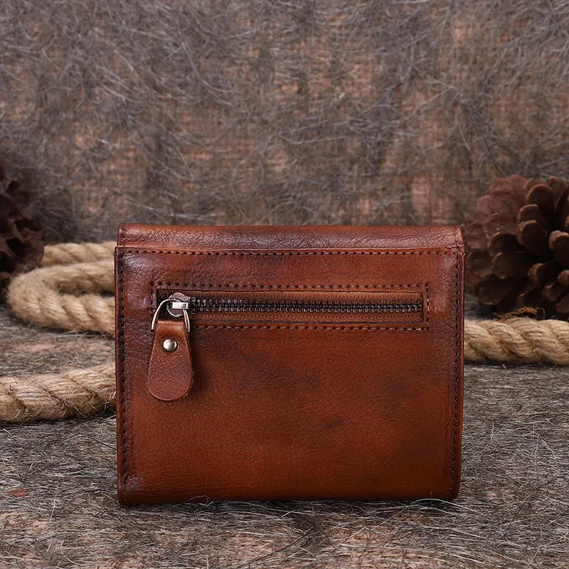 Vintage Womens Green Leather Small Trifold Wallet billfold Wallet Purse for Ladies
