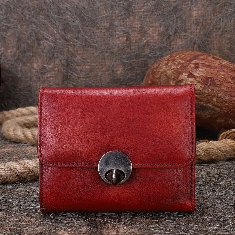 Vintage Womens Green Leather Small Trifold Wallet billfold Wallet Purse for Ladies