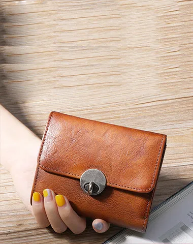 Vintage Womens Green Leather Small Trifold Wallet billfold Wallet Purse for Ladies