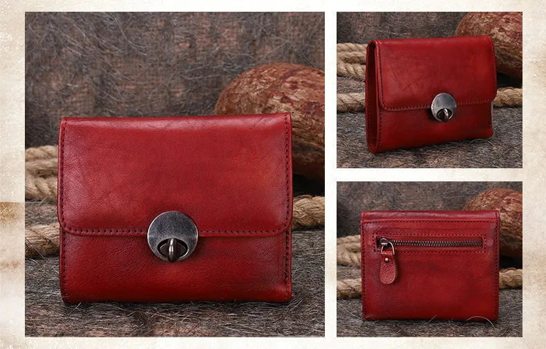 Vintage Womens Green Leather Small Trifold Wallet billfold Wallet Purse for Ladies