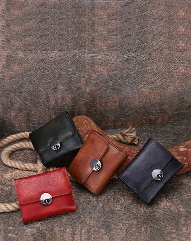 Vintage Womens Green Leather Small Trifold Wallet billfold Wallet Purse for Ladies