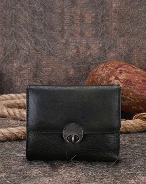 Vintage Womens Green Leather Small Trifold Wallet billfold Wallet Purse for Ladies