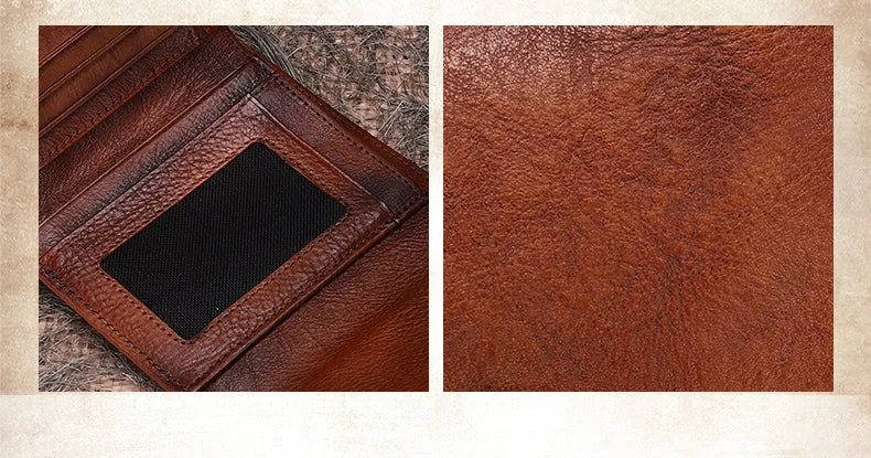 Vintage Womens Green Leather Small Trifold Wallet billfold Wallet Purse for Ladies