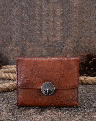 Vintage Womens Green Leather Small Trifold Wallet billfold Wallet Purse for Ladies