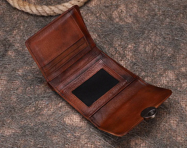 Vintage Womens Green Leather Small Trifold Wallet billfold Wallet Purse for Ladies