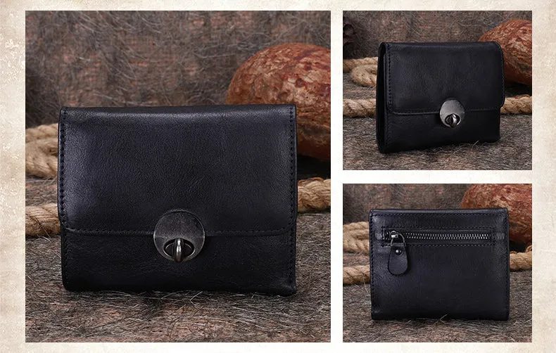 Vintage Womens Green Leather Small Trifold Wallet billfold Wallet Purse for Ladies