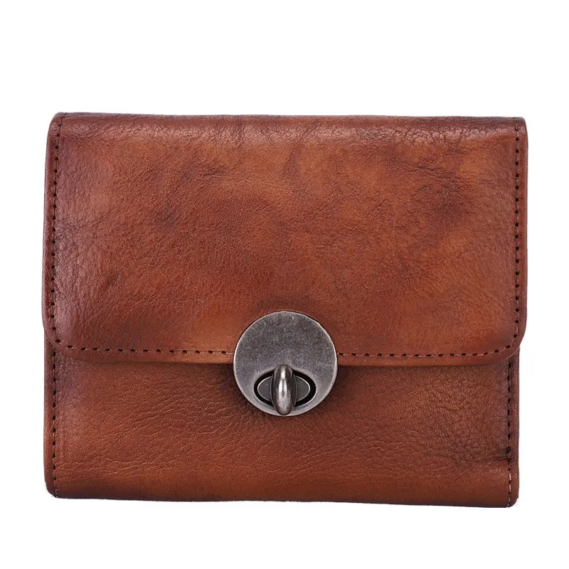 Vintage Womens Green Leather Small Trifold Wallet billfold Wallet Purse for Ladies