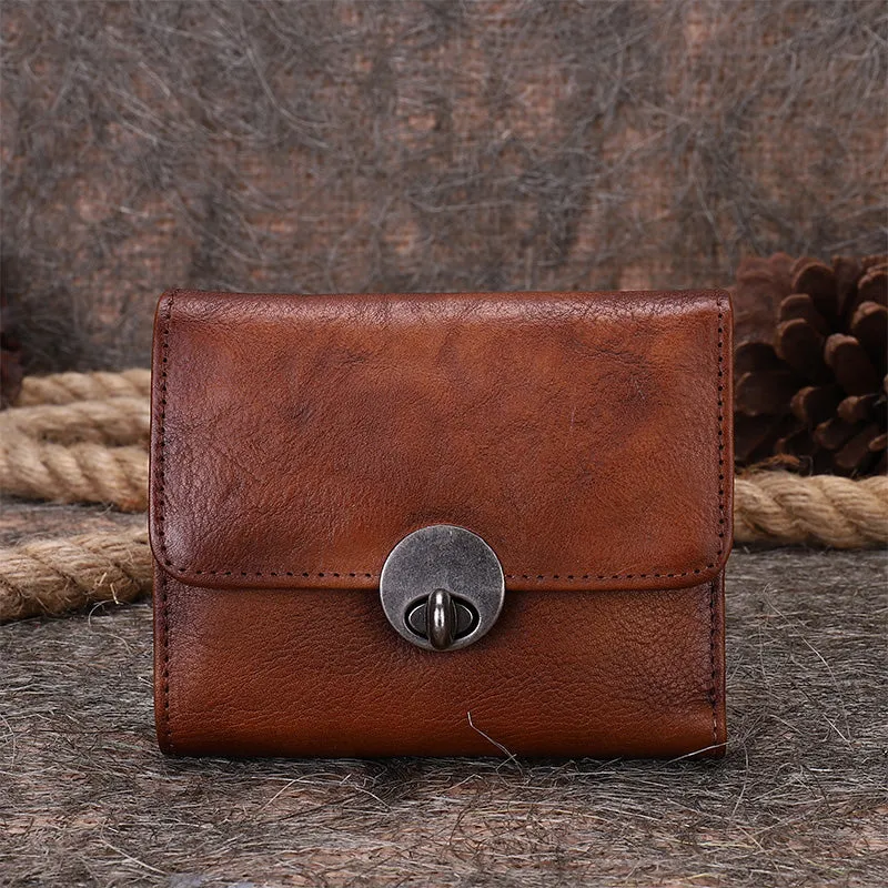 Vintage Womens Green Leather Small Trifold Wallet billfold Wallet Purse for Ladies