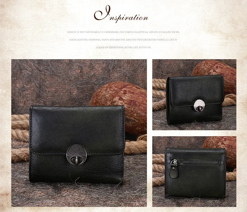 Vintage Womens Green Leather Small Trifold Wallet billfold Wallet Purse for Ladies