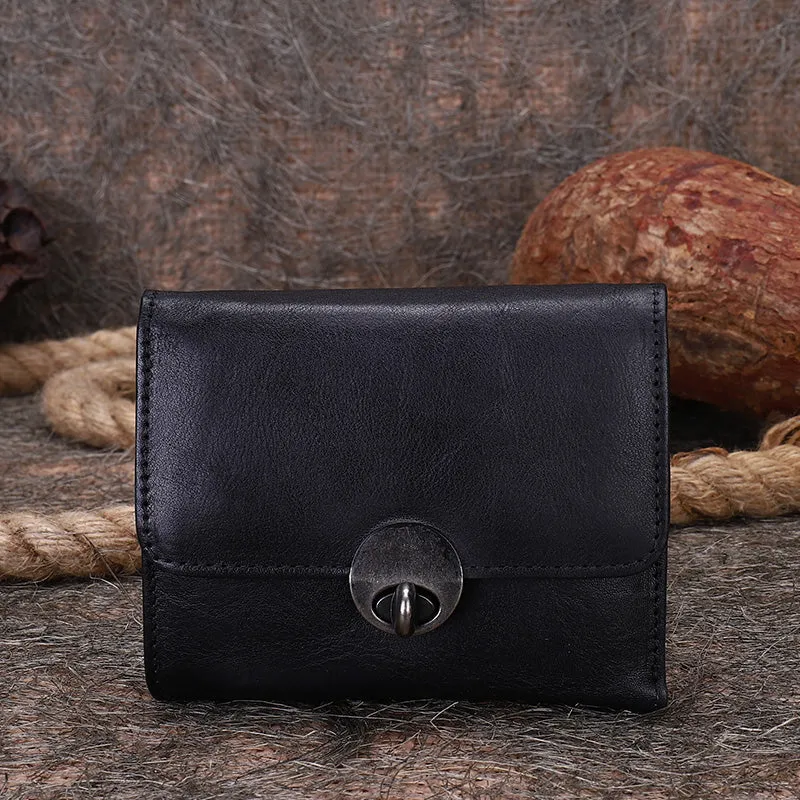 Vintage Womens Green Leather Small Trifold Wallet billfold Wallet Purse for Ladies