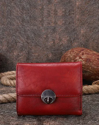 Vintage Womens Green Leather Small Trifold Wallet billfold Wallet Purse for Ladies
